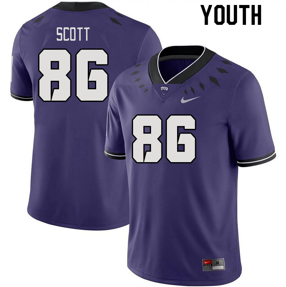 Youth #86 Drew Scott TCU Horned Frogs 2023 College Footbal Jerseys Stitched-Purple - Click Image to Close